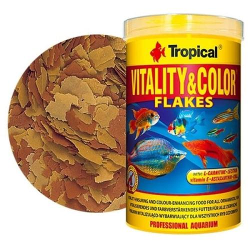Tropical Vitality og Color Flakes - Sundt akvariefoder til farveglans. Køb nu på tildinfisk.dk - hurtig levering!