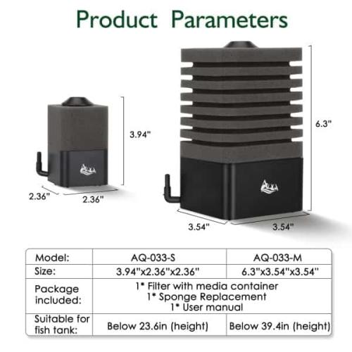 Akvariefilter AQ-033: Effektivt, kompakt, nemt at installere. Perfekt til mindre akvarier. Køb nu på tildinfisk.dk.