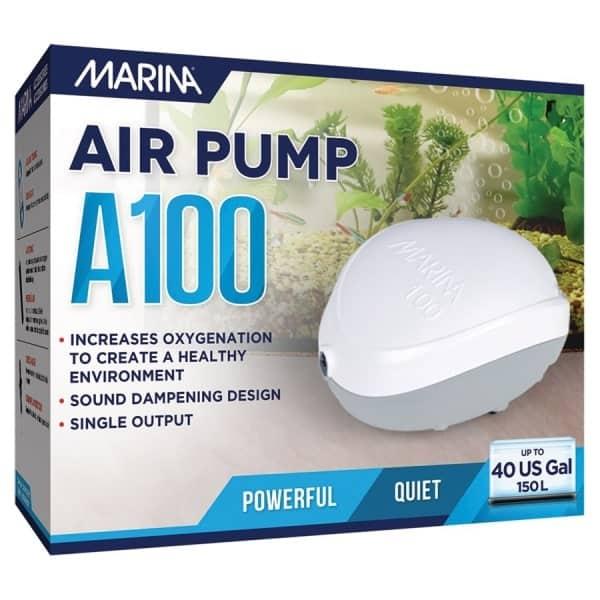 Marina A100 luftpumpe: Effektiv iltning, lydsvag design. Perfekt til akvarier. Køb nu på tildinfisk.dk!