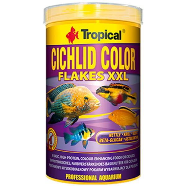 Cichlid Color Flakes XXL - farvefremmende fiskefoder til levende akvariefarver. Køb nu på tildinfisk.dk!