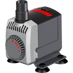 En moderne, grå akvariepumpe med sort og rød detalje og indstillingsknap for flow, klar til levering fra tildinfisk.dk.
