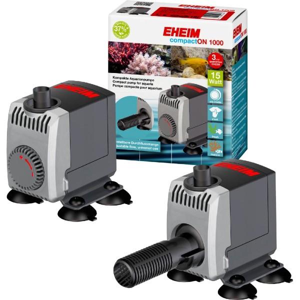 Eheim CompactON 1000 akvariepumpe med justerbar flowrate, vist med emballage, ideel til effektiv vandcirkulation i akvarier.