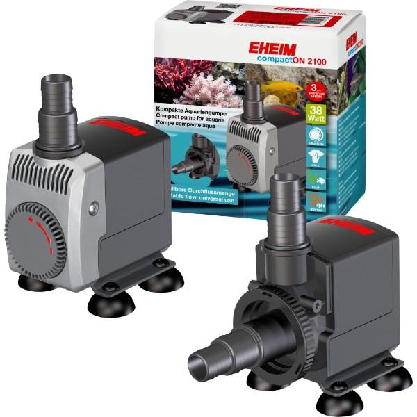 EHEIM COMPACTON 2100 akvariepumpe og emballage, med justerbar flowrate, på tildinfisk.dk. Effektiv til akvarier, 38 watt.