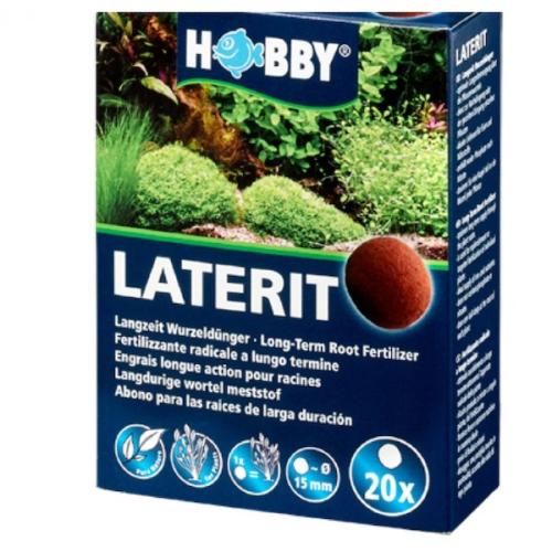 Hobby Laterit langtidsvirkende rodgødning til akvarieplanter med indikation af brug og varighed.