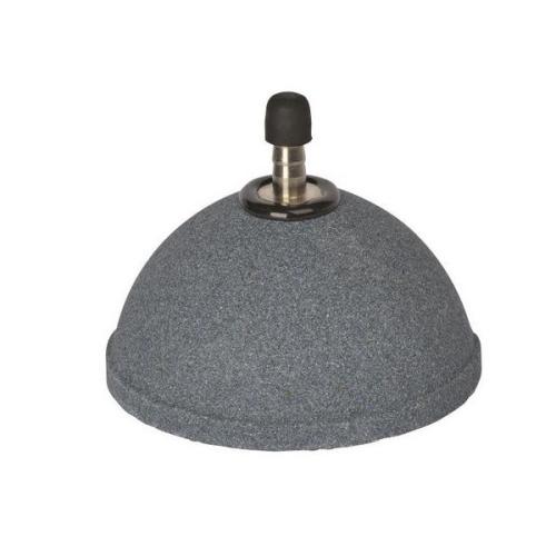 Gråt, kuppelformet luftsten til akvarier, med metalventil for tilslutning af luftslange, optimerer iltning i akvarievand.