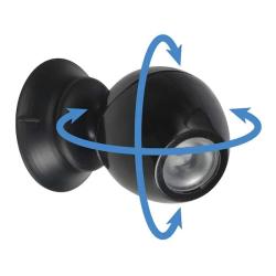 Sort akvariepropellerpumpe til cirkulation og iltning i akvarier, med angivelse af retning for vandflow.