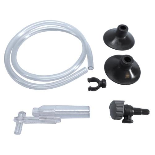 Luftsten og luftpumpe tilbehørssæt til akvarier fra tildinfisk.dk, inkluderer slange, sugekopper og diffusere.