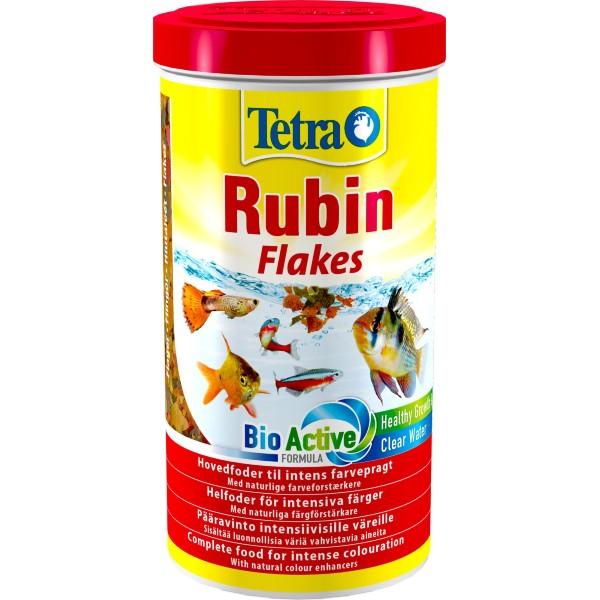 Tetra Rubin Flakes fiskefoder med farveforstærkere for klart akvarievand og sunde fisk, forhandles på tildinfisk.dk.