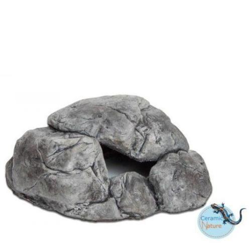 Akvariehule i grå keramik, naturtro design.