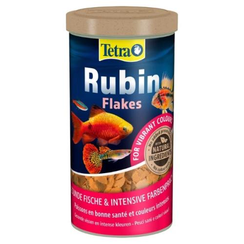 Tetra Rubin Flakes fiskefoder med farveforstærkere for klart akvarievand og sunde fisk, forhandles på tildinfisk.dk.