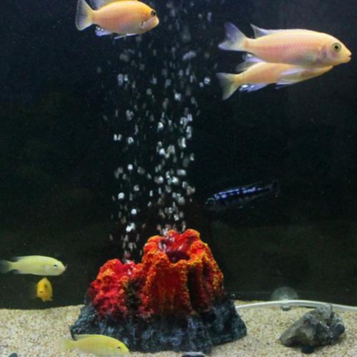 Akvarievulkan i rød og sort harpiks med iltsten