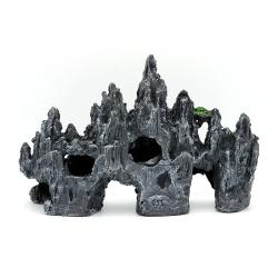 Naturtro akvariedekoration formet som bjerg med planter og grotter