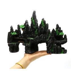 Håndmalet bjerglandskab til akvarium i giftfri harpiks