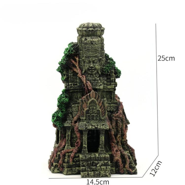 Kambodjansk tempel i resin til akvarium med gemmesteder til fisk