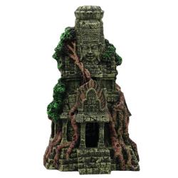 Akvariedekoration Buddha tempel med rødder og detaljerede udskæringer