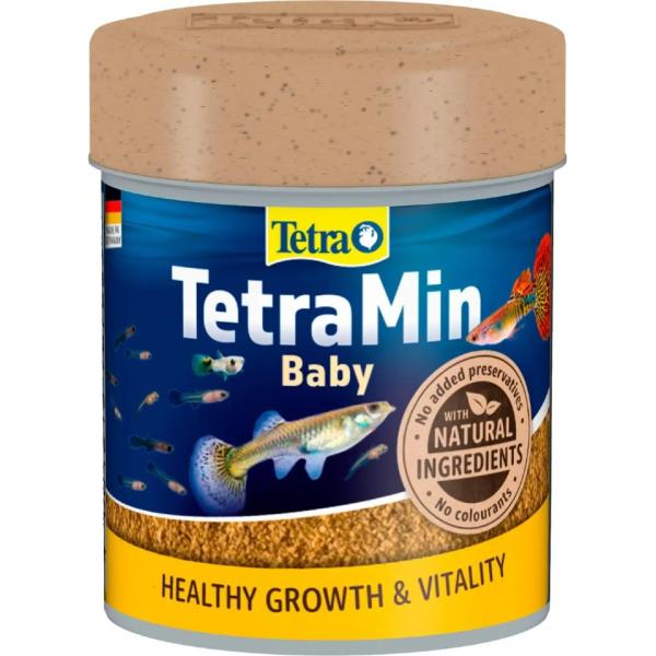 TetraMinBaby fiskefoder til tropiske fisk under 1 cm for sundhed og vitalitet.
