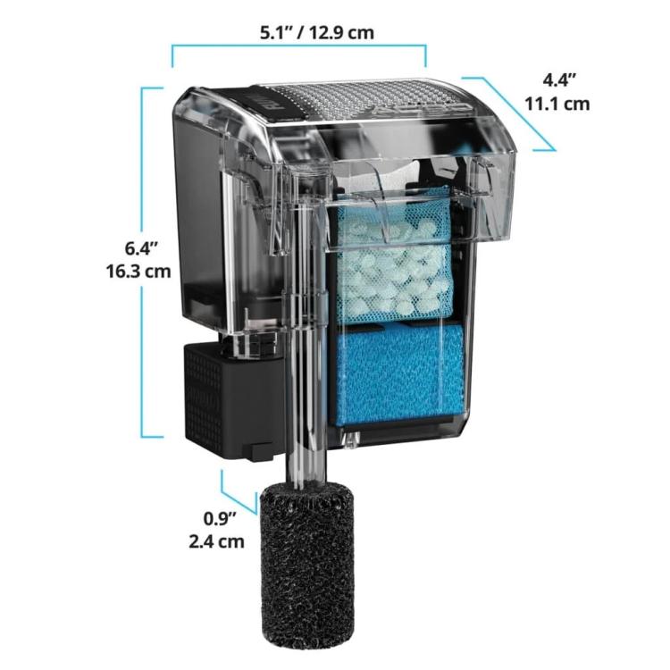 Udvendigt hængefilter til akvarier fra 18 til 76 liter med kompakt design