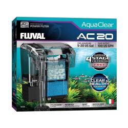 Fluval AC20 power filter monteret på akvariets yderside som hængefilter