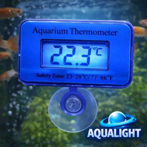 Præcist digitalt akvarie-termometer. Nem aflæsning, sikrer optimal vandtemperatur. Køb nu på tildinfisk.dk!