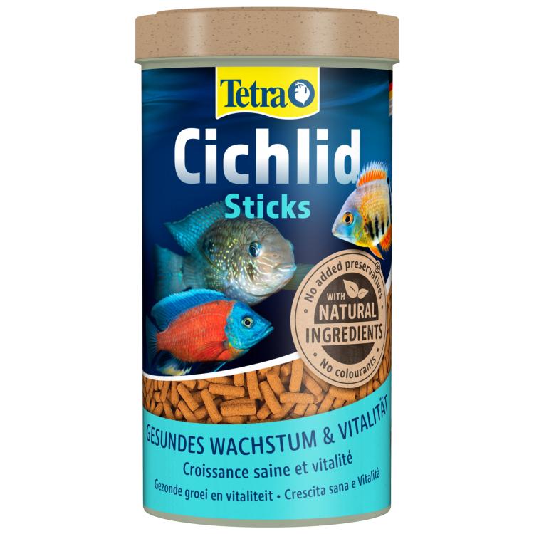 Tetra Cichlid Sticks - Komplet foder til farvestrålende cichlider. Køb nu på tildinfisk.dk og få hurtig levering!